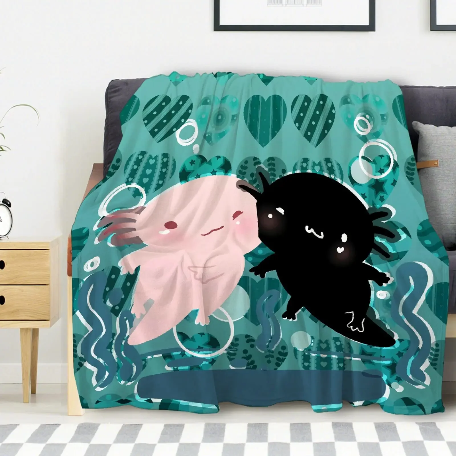 Cute Axolotl Flannel Blanket,Throw Blanket Soft Warm Plush Lightweight Microfiber for Bed Couch Chair Living Room Birthday Gifts