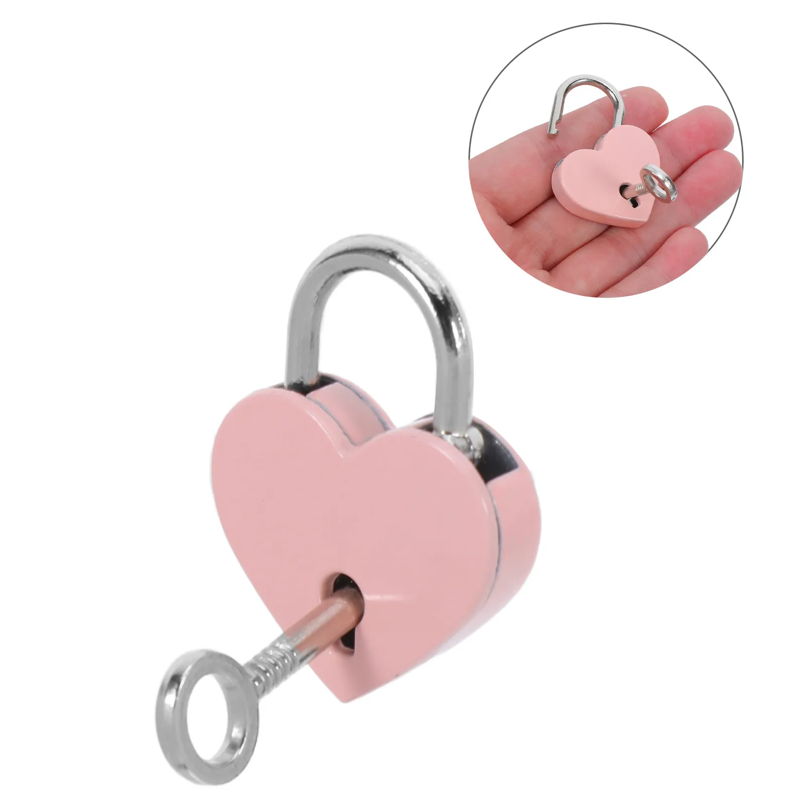 2Pcs Heart Shaped Padlock Mini Metal Love Lock Romantic Keyed Diary Handbag Valentine's Wedding Gift Pink