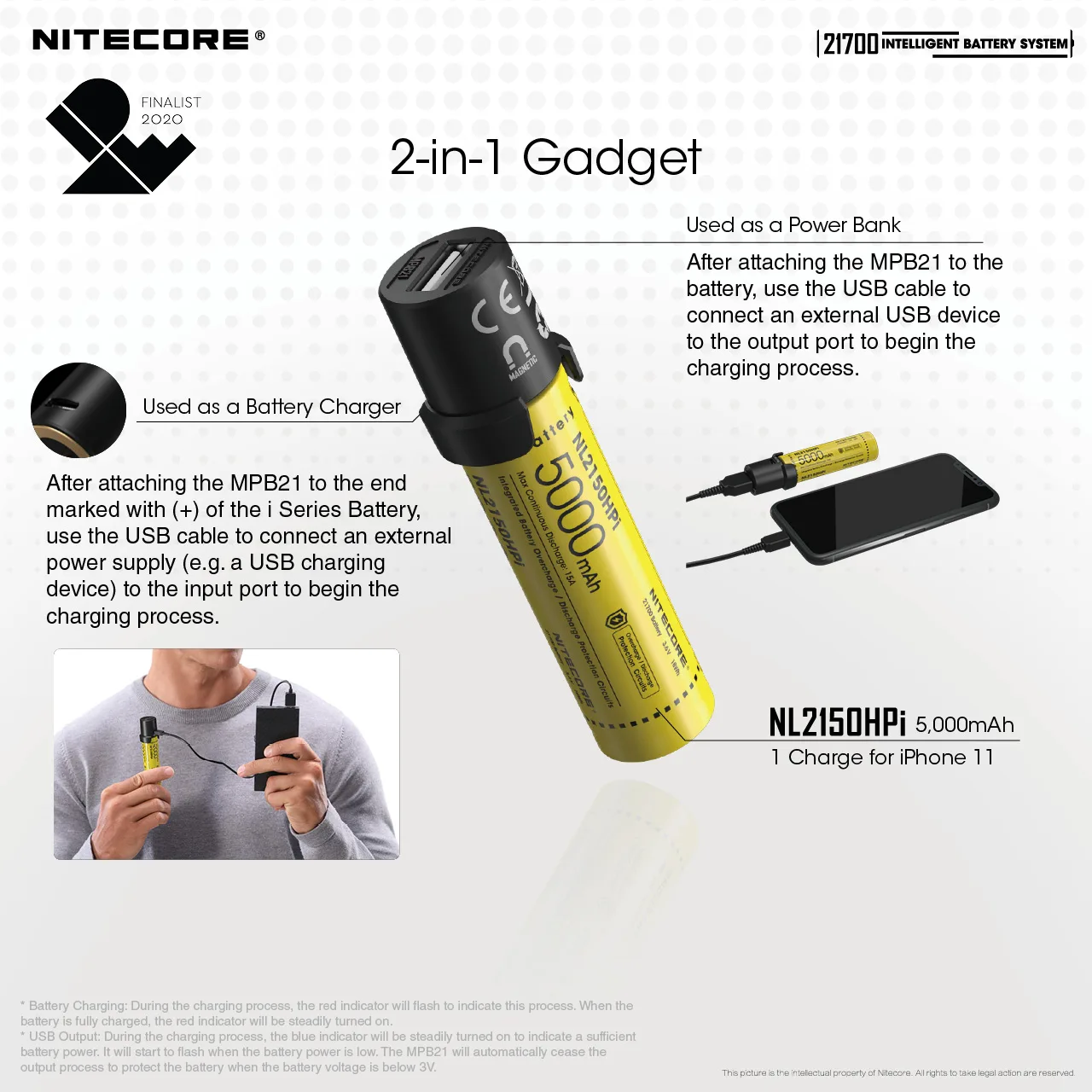 NITECORE MPB21 21700 Intelligent Battery System 5000mAh Rechargeable Battery+3 in1 Powerbank+ML21 Magnetic Light CRI Flashlight