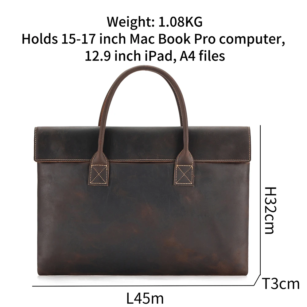 Leather Laptop Bag Top Layer Leather 17" Laptop Bag Men's Laptop Briefcase Briefcase Work Business Travel Bag Unisex