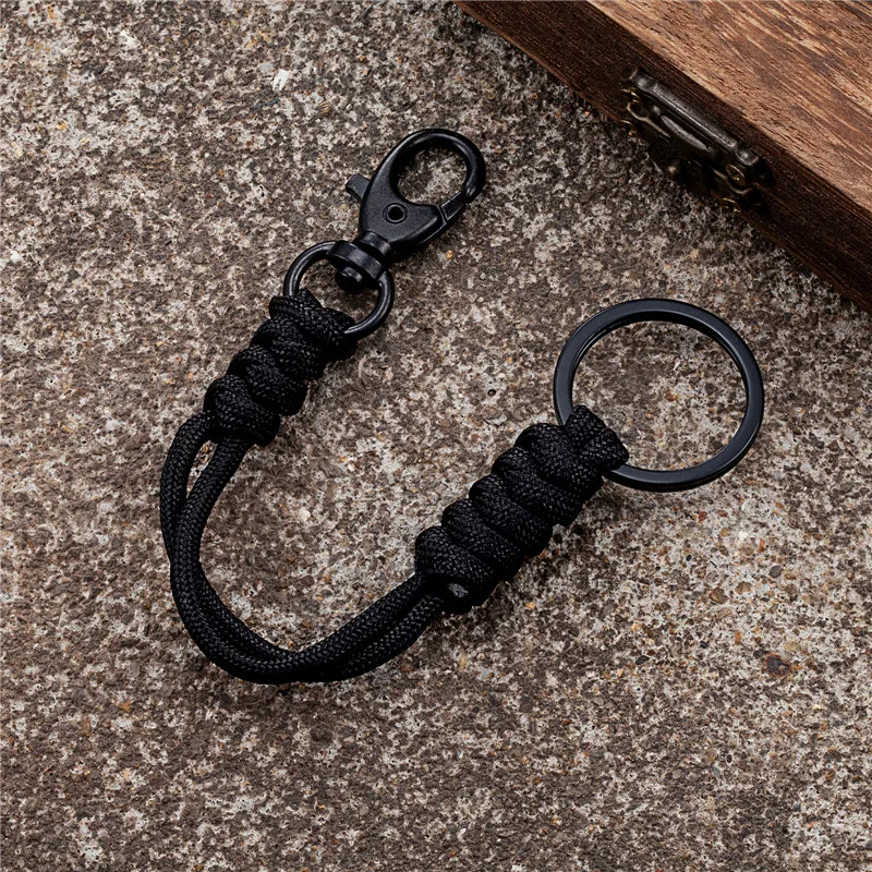 Outdoor Metal Ring Keychain Camping Military Paracord Cord Woven Knot Rope Doubule Buckle Keychain Survival Emergency Tools Gift