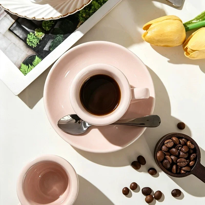 Nuova Point 9mm Extra Thick Ceramic Esp Espresso Cup Specialized Competitive Level Pink SHOT Glass Cafe Coffee Mug Saucer Set