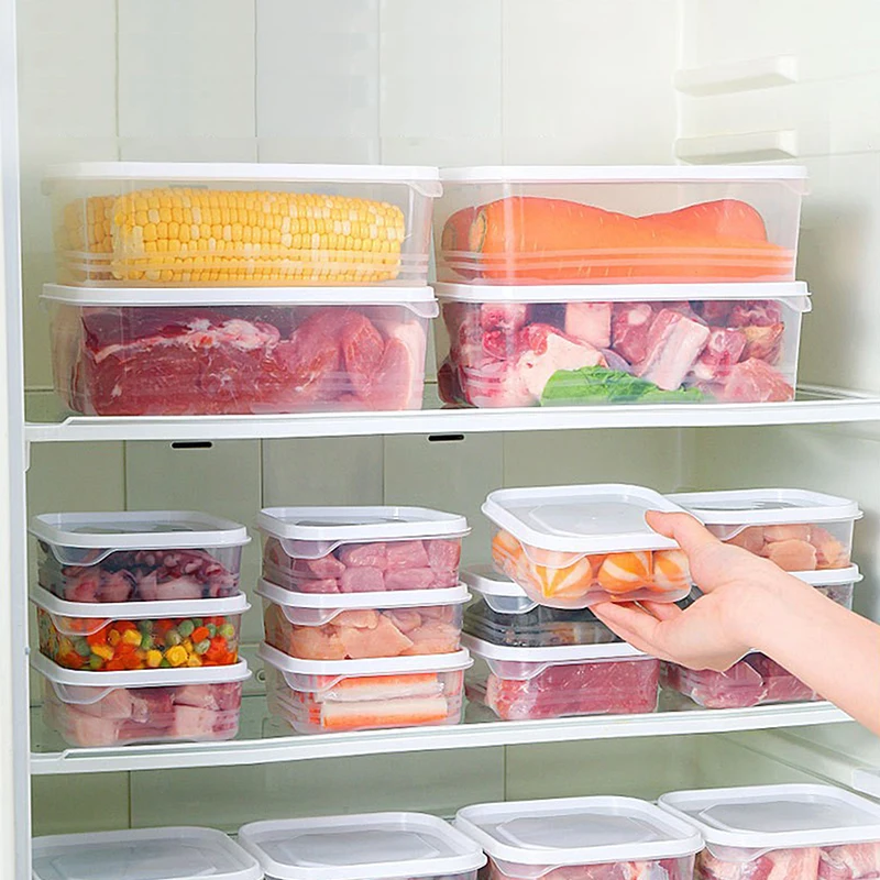 3Pcs Plastic Refrigerator Storage Box Transparent Freeze Meat Vegetable Fresh-Keeping Storage Container With Lid For Kitchen