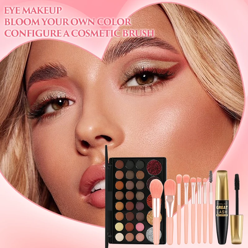 女性用オールインワンメイクキット,アイシャドウ,眉毛,アイライナー,チーク,バレンタインデー,オールインワン