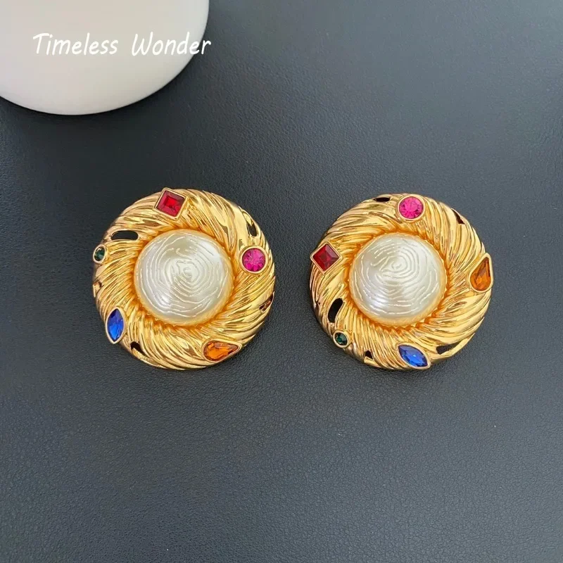 Timeless Wonder Fancy Zircon Geo Pearl Statement Clip on Earrings for Women Designer Jewelry Runway Gift Brincos Luxury Top 4263