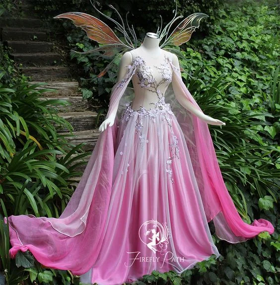 Fantasy Forest Green Pink Flower Dress Women Stage Show Performance Dance Angel Fairy Amusement Park Dresses Catwalk Costume