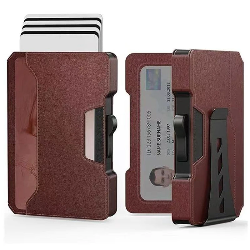 For Men Business RFID Blocking Leather Credit Card Holder Wallet Multi Card Slots Push Out Card Mangnetic Closure Metal Purse