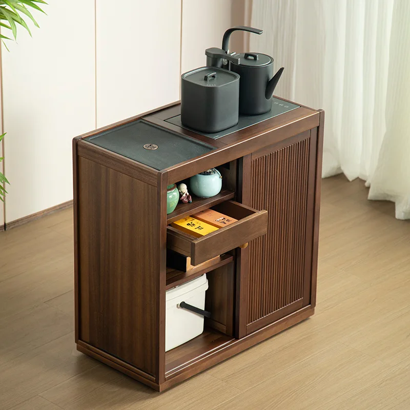 

N-9 Mobile Walnut Tea Table Office Household Kettle Integrated Locker