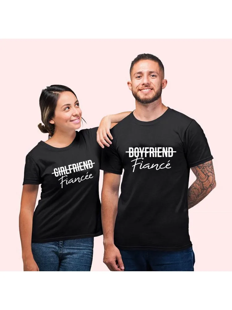 

Girlfriend Fiancee Boyfriend Fiance Shirt Women Men Engagement Shirt Summer Couples Lovers T-shirt Matching Couples T Shirt