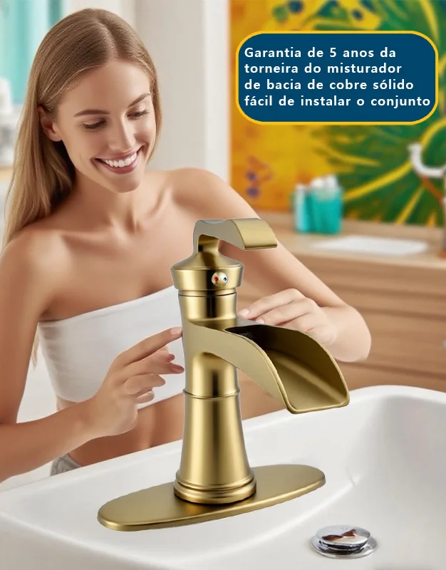 

Brushed Gold Waterfall Bathroom Sink Faucet Washbasin Taps Brass Hot and Cold Mixer Wash Water Tap Bathroom Vanity Basin Faucets