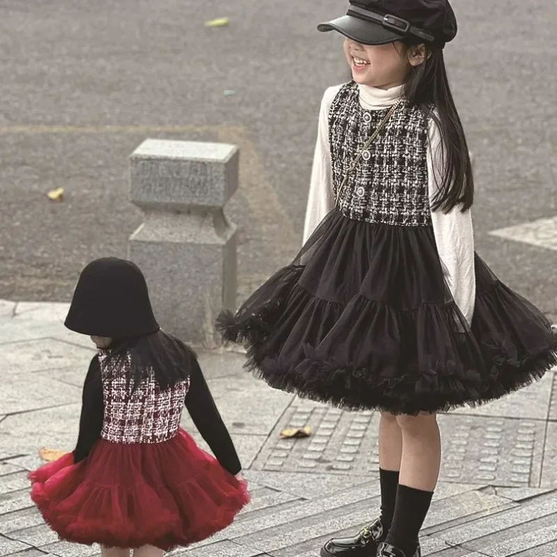 Vestido fofo de tule tutu feminino, colete sem mangas, princesa Pettiskirt, balé infantil, vestido de performance para crianças, novo