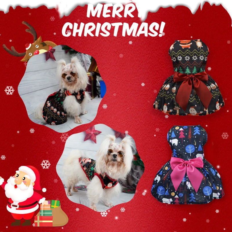 Christmas Printed Dog Princess Skirts Pet Skirts Round Neck Dress Pet Supplies Cute Sweet Printed Universal Dog Clothes Fashion