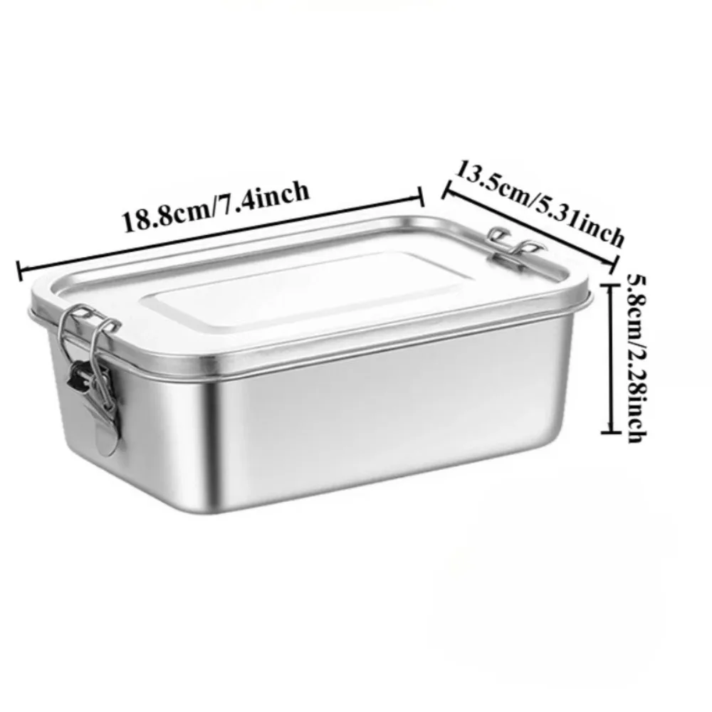 304 Stainless Steel Food Container 1100ML Lock Clasp Lid Rectangular Lunch Box Leak‑proof Food Storage Box for Kitchen Picnic - view 4