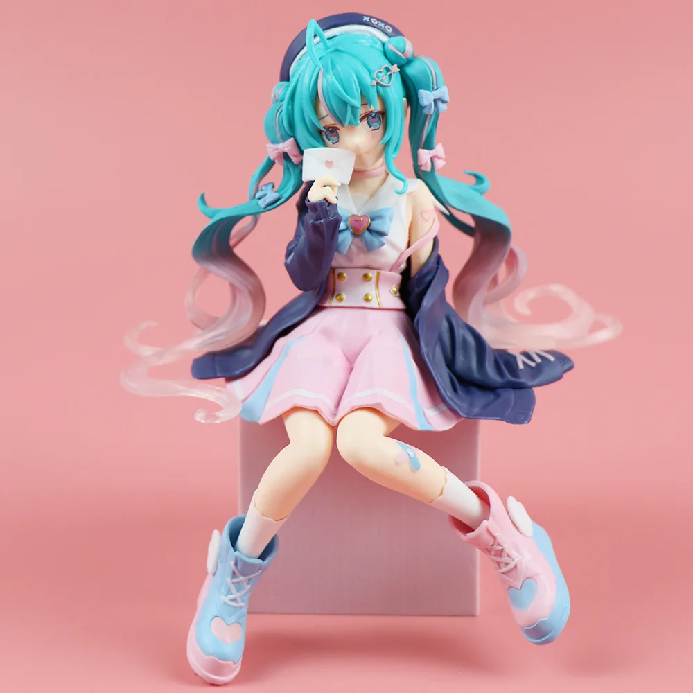 Nueva figura de Anime Hatsune Miku, sakura rosa, posición sentada, figura de acción de PVC, modelo de juguete, decoración, regalos coleccionables