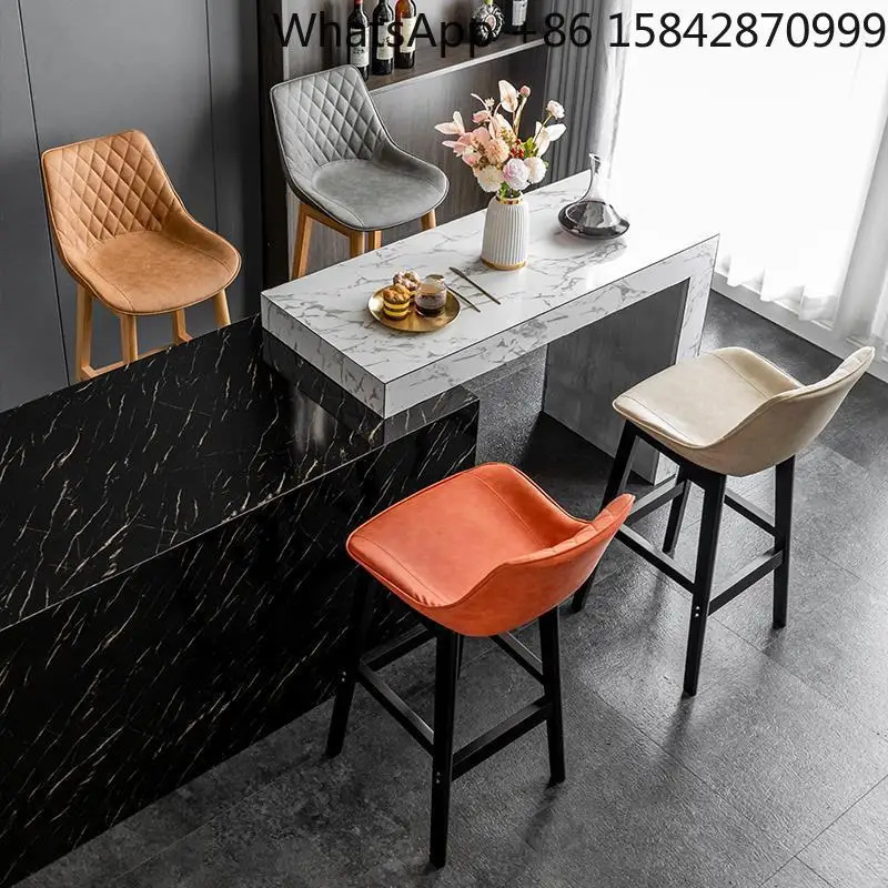 Kursi bar sandaran kayu solid rumah tangga