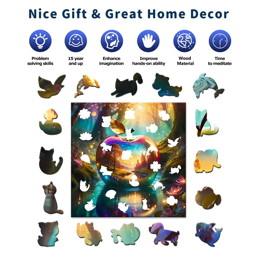 Appellandschap Creatieve houten puzzel, uniek onregelmatig houten speelgoed in de vorm van een dier, creatieve handgemaakte decoraties, woondecoratie