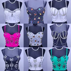 Sequines Beading Corset Fish Scale Camisoles Bustiers Bra Sexy Party Club Streetwear Lingerie Look Stage Costumes