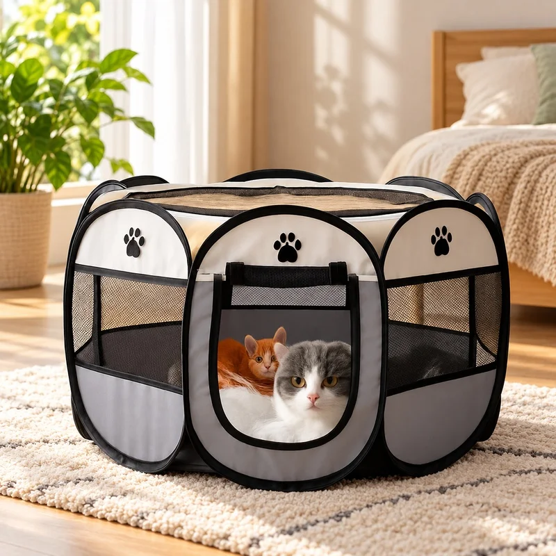 Large Outdoor Pet Kennel with Octagon Shape, Foldable Design and Quick Assembly for Dogs and Cats