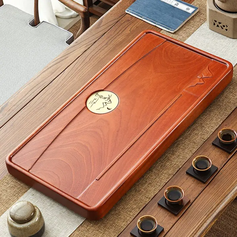 Solid wood tea tray whole rosewood new Chinese kung fu tea set simple household single-layer light luxury modern mahogany