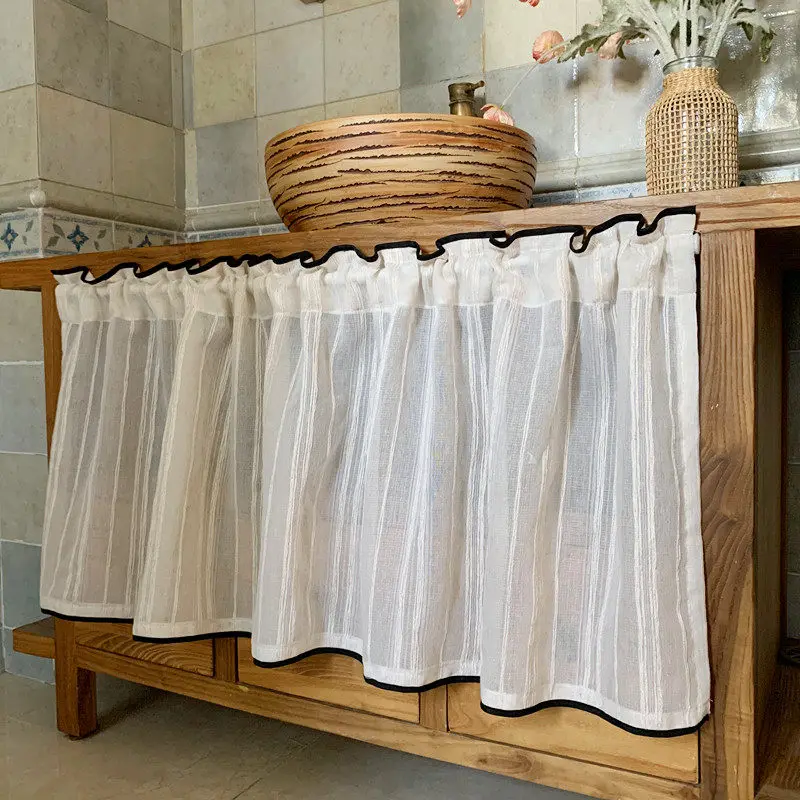 Cotton Linen Short Curtain Kitchen Cafe Farmhouse Rustic Small Window Decoration Door Home Casual Weave Tier Dustproof Partition