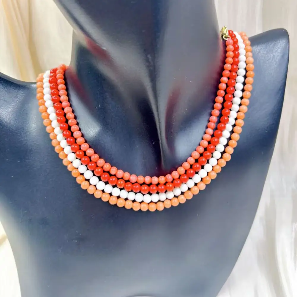 4mm White Red Pink Orange Round Natural Sea Bamboo Coral Loose Women Jewelry Gift Chokers Necklace 17-20inch