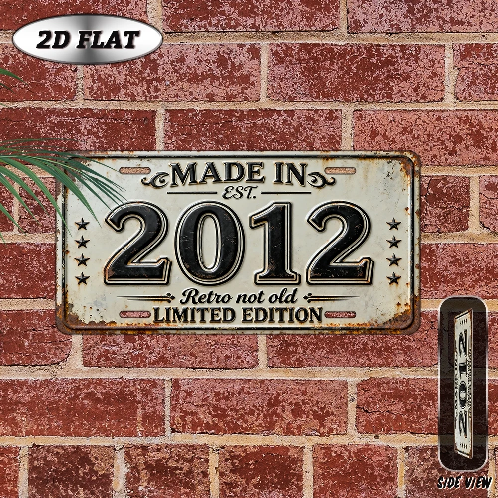 2D Flat - 【2D Flat】 1pc 2D Flat Vintage Metal Aluminum Sign Decoration | Made In 2012, 12'' X 6'' Retro Year Sign, Outdoor Plaqu