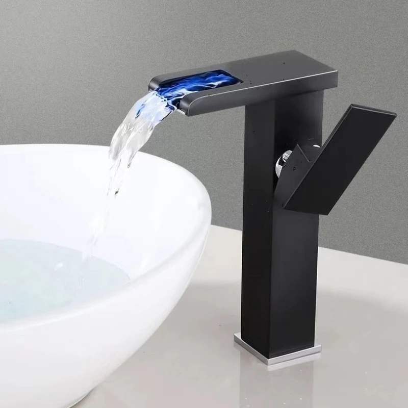 

Black Cold Hot Waterfall Basin Faucets Fashionable LED Light-emitting Basin Faucets Copper Core Home Improvement Robinet YSSLT