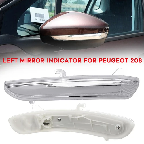Imagen 1 del producto Cubierta de luz de señal de giro de coche, carcasa indicadora de espejo retrovisor compatible con Peugeot 208 2012 2013 2014 2015 2016 2017, accesorios exteriores