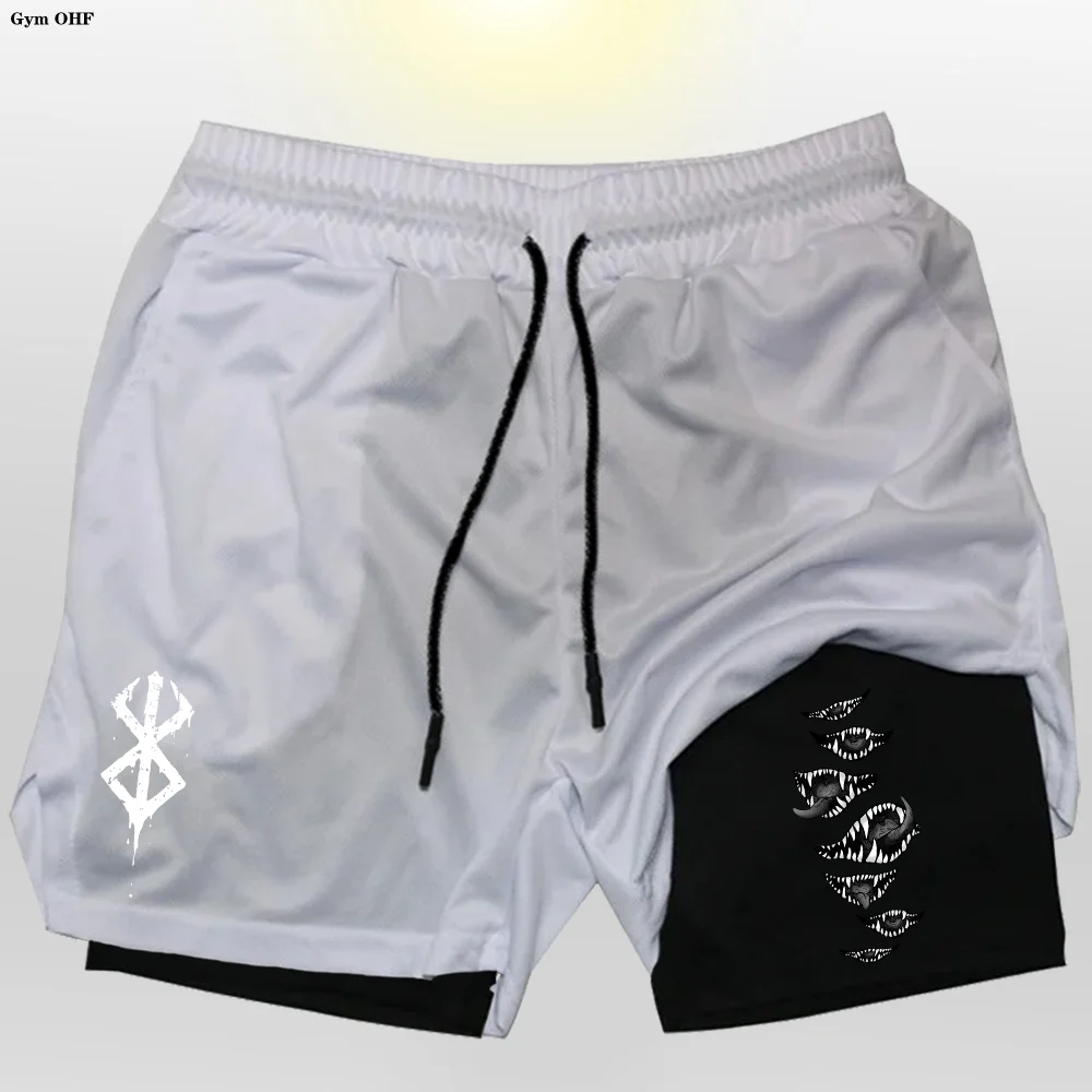 Men Stretch Compression Double-layer Fitness Shorts Breathable Quick Drying Outdoor Jogging Exercise Comfort Double-layer Short