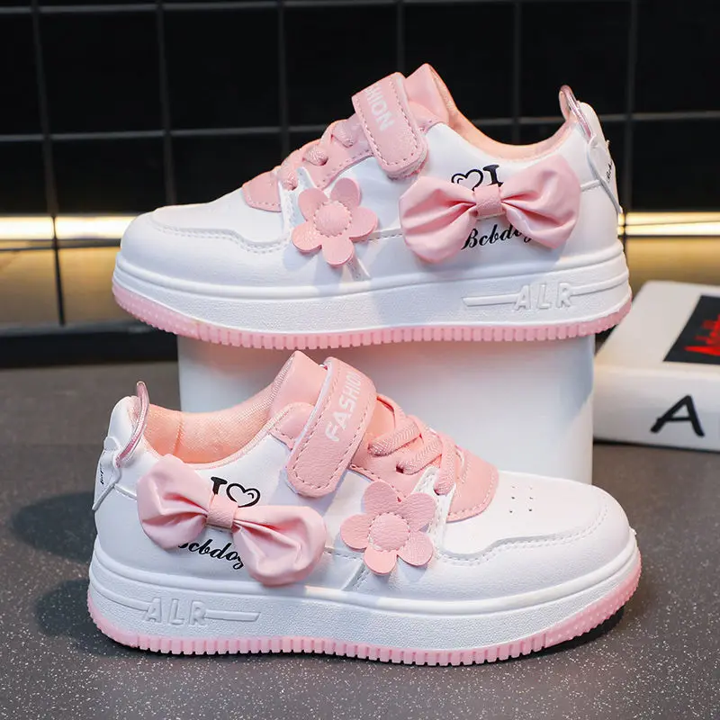 Spring Autumn Kids Sneakers Teenagers Girls' Cute Bow Sports Shoes Comfort Soft Sole Running Shoes Student Casual Tennis Shoes