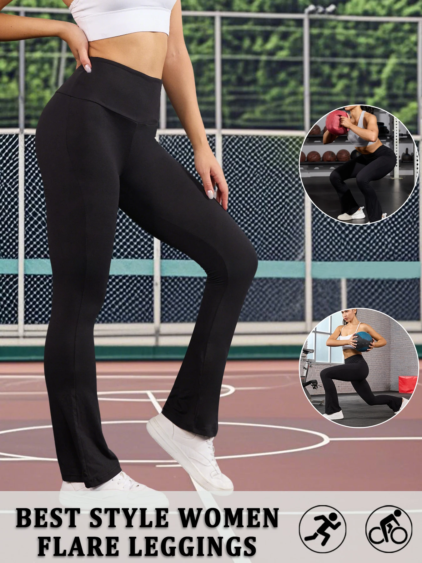 กางเกงเลกกิ้งโยคะทรงบานเอวสูงสำหรับผู้หญิง เนื้อผ้านุ่มพิเศษ ช่วยกระชับหน้าท้อง เหมาะสำหรับออกกำลังกาย