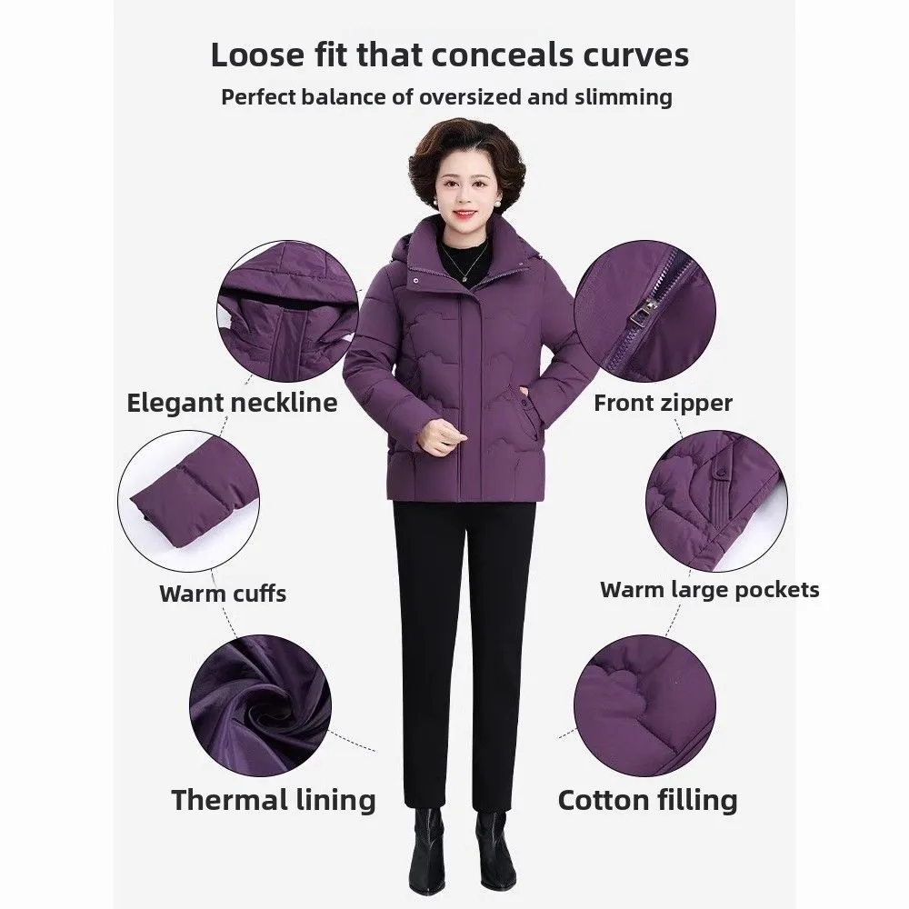 Thiened ort down コットンジャエット 中年および女性向け 冬用アウター キルティングコート 韓国風 スリーブロング