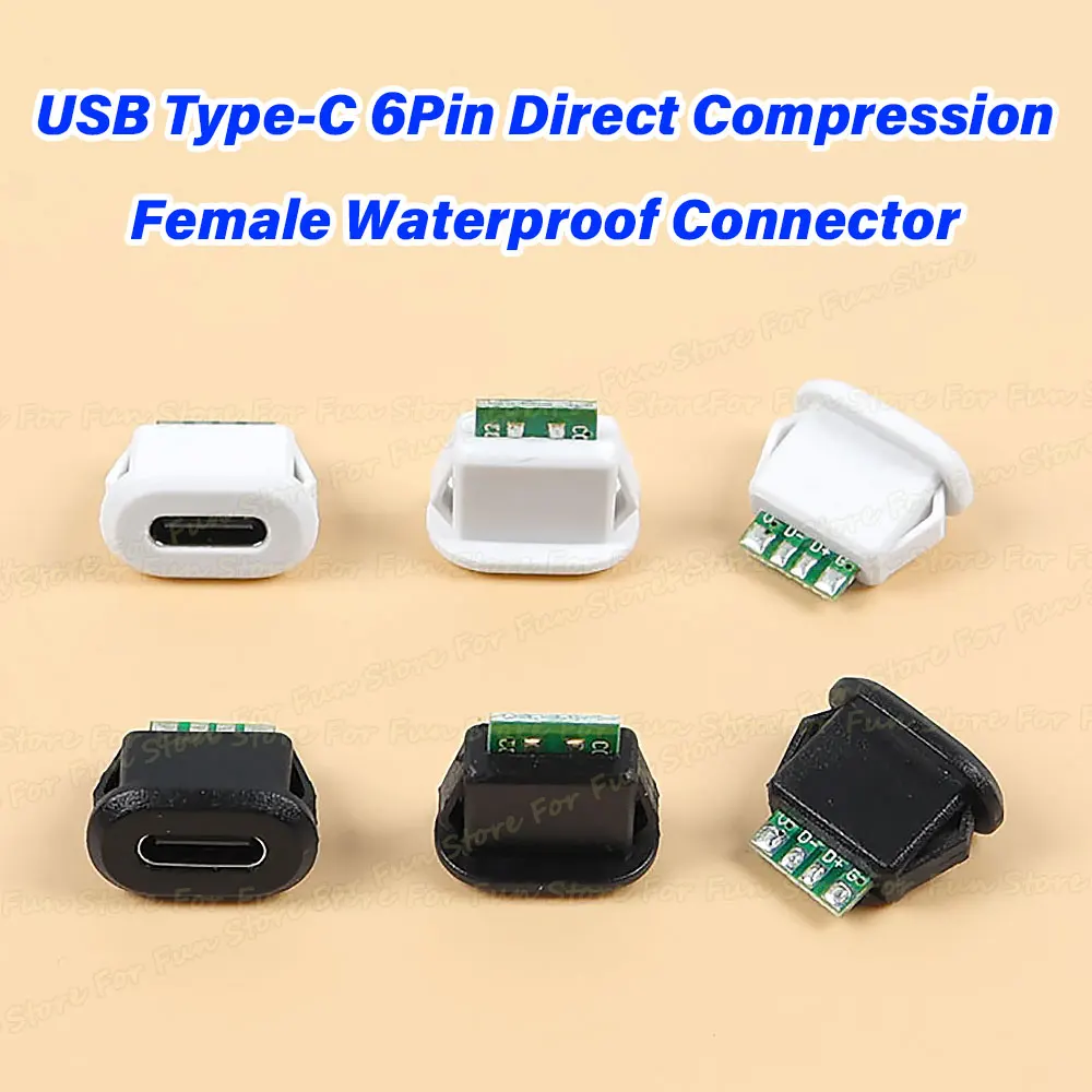 For Fun Type-C 6Pin Direct Compression Female Waterproof Connector 5A 20V USB-C Fast Charging Jack Tail Plug Interface Socket
