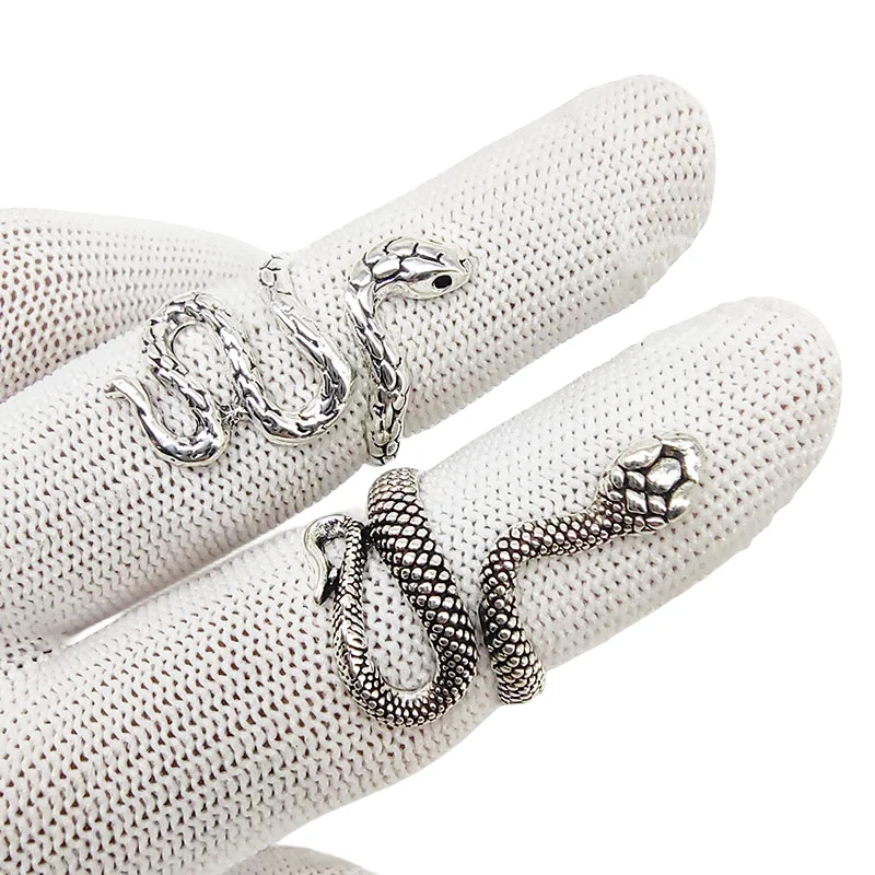 50pcs/Lot Wholesale Mix Style Vintage Silver Color Snake Finger Rings for Women Men Hot Open Adjust Big Animal Jewelry Party Bar