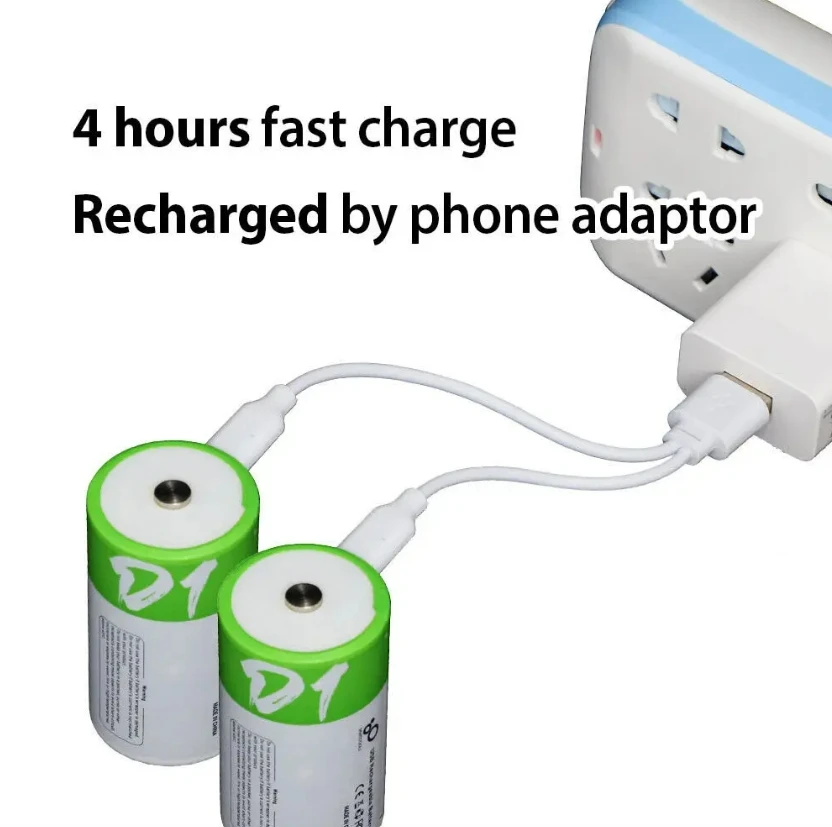 Batería de litio recargable tamaño D de 1,5 V LR20 12000mWh con cable de carga tipo C, para linterna, estufas de Gas y calentadores de agua
