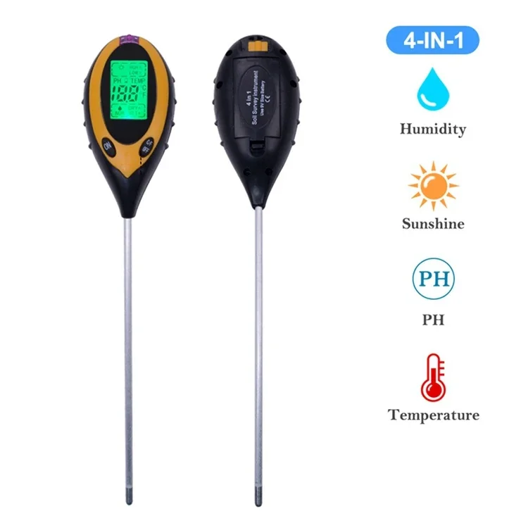 4 In 1 Digital Soil PH Meter Moisture Monitor Temperature Sunlight Tester For Gardening Plants Farming With Blacklight