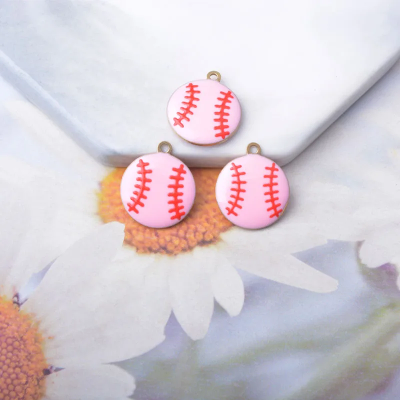 10 Stück Weihnachtskugel-Anhänger aus Kupfer, emailliert, beidseitig mit Tropfenöl, Baseball-Anhänger, DIY-Schmuckzubehör – Detail 9