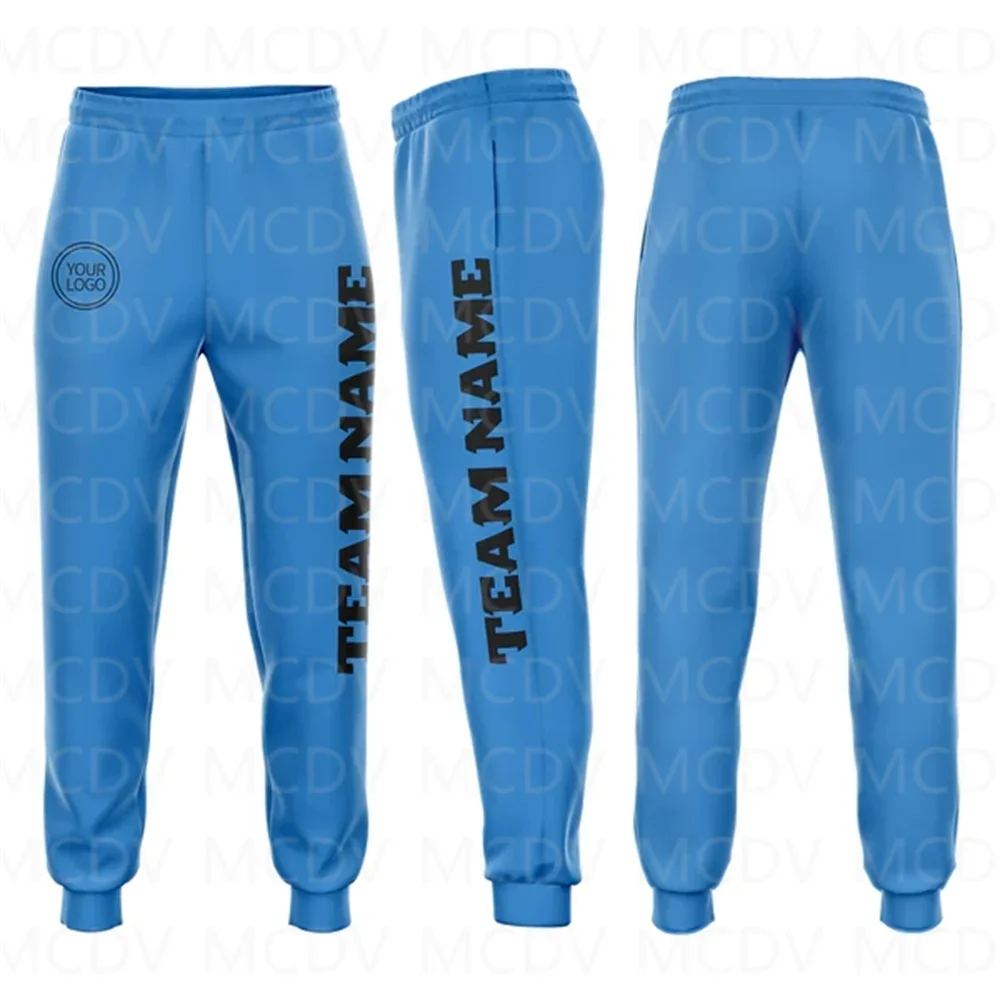 Custom Powder Blue Gold Fleece Jogger Sweatpants 3D Printed Casual Unisex Jogging Trousers Loose Sports Pants