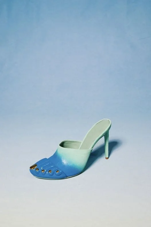 Gradient Color Five Toes Shallow Summer Women Slippers Stiletto High Heels Slip On Design Large Size Genuine Leather Sole Shoes