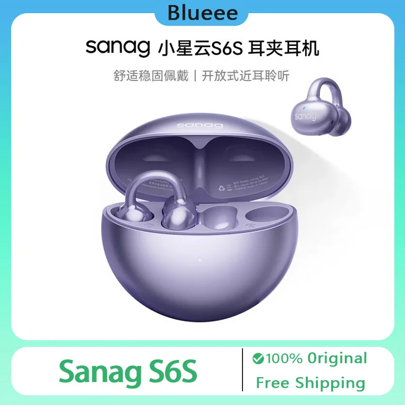 

Sanag S6S FreeClip Open Ear Bluetooth Earphone Ear Clip 3D Stereo Sound Noise-cancelling Headphones OWS Sport Wireless Headset