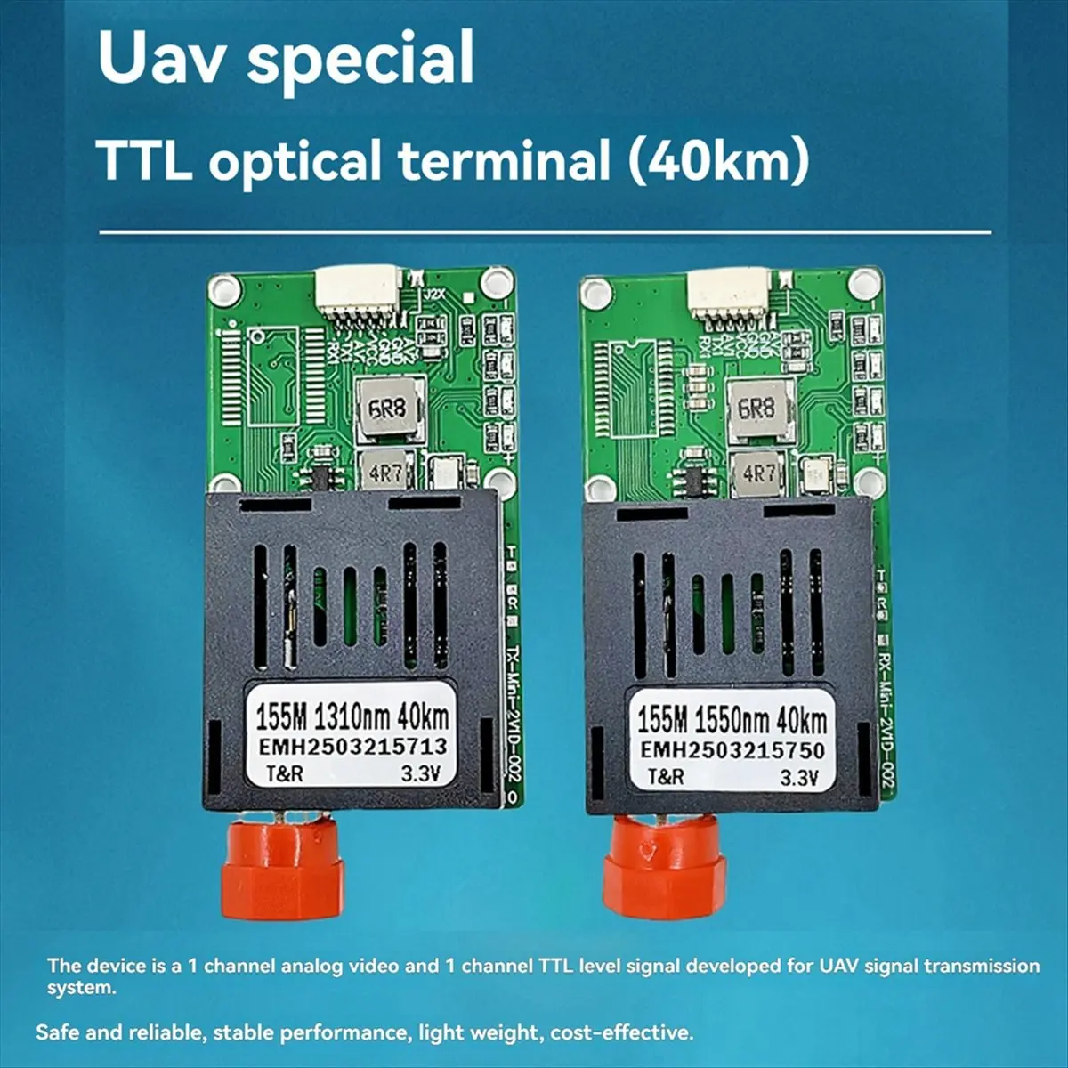 A45U TTL Optical Transceiver Module for Drone FC RX/TX/AV/VCC/GND Interface 40KM UART/SBUS to Fiber Optical Terminal