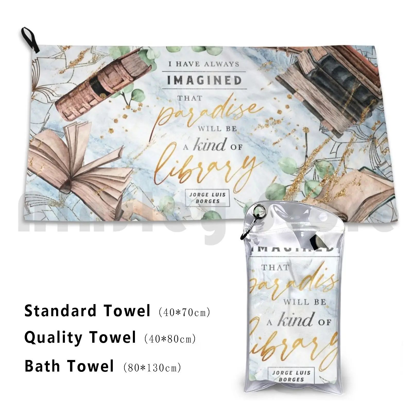 Paradise Library Bath Towel Beach Cushion Spanish Marble Blue Texture Books Reading Bookish Literature Bookworm