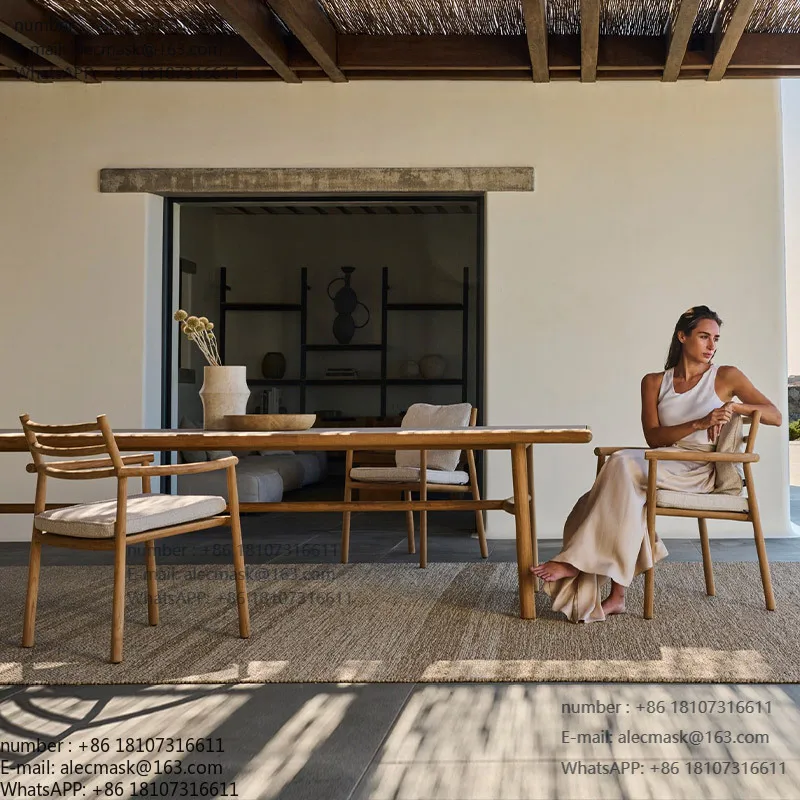 

Outdoor courtyard table and chairs, light luxury terrace, anti-corrosion wood leisure villa, B&B, beach simple, hotel outdoor