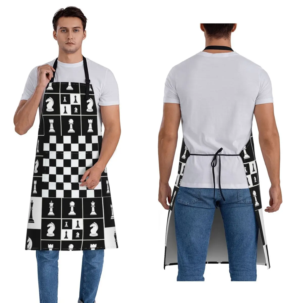 

Chess Pieces On Board Chessboard Aprons Chef Cooking Baking Tablier Sleeveless Bib Kitchen Pinafore for Women Men Gardening