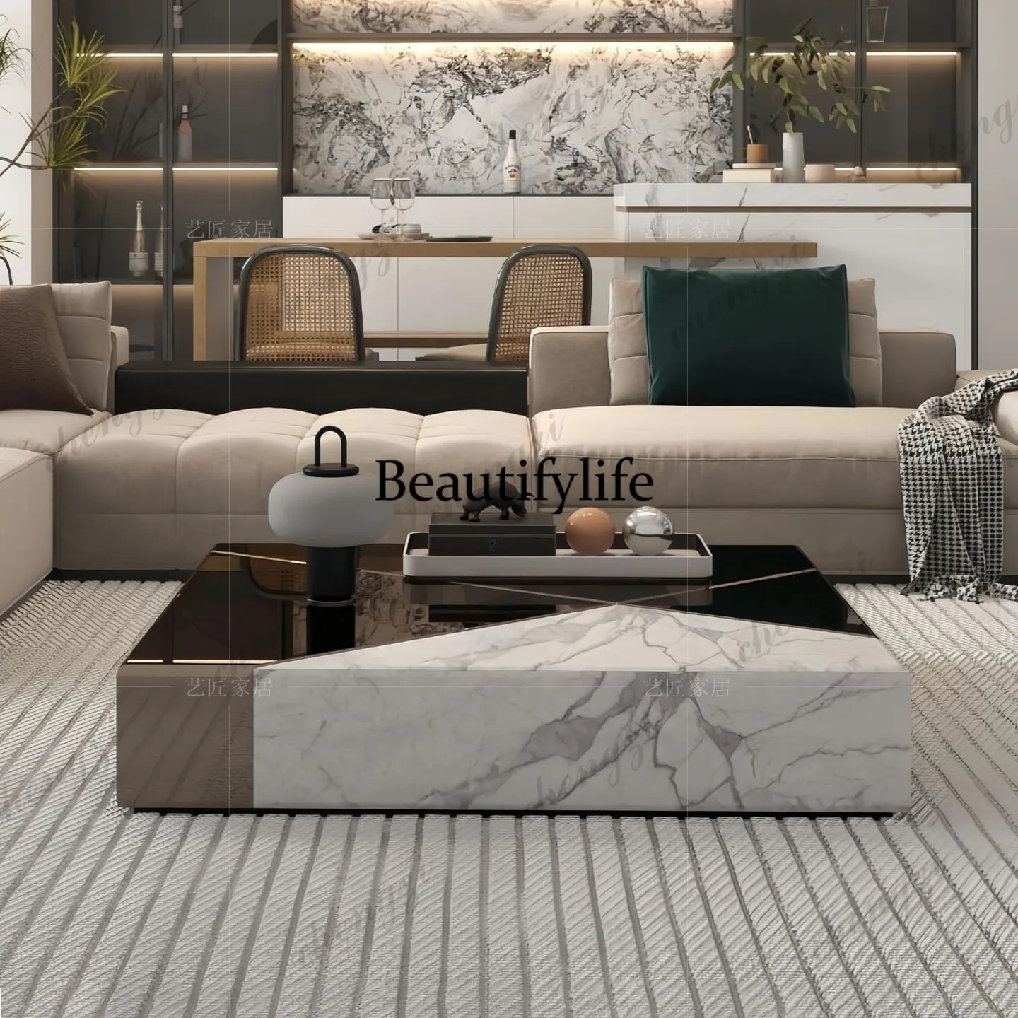Italian light luxury silver mirror coffee table modern high-end mansion living room home artistic square