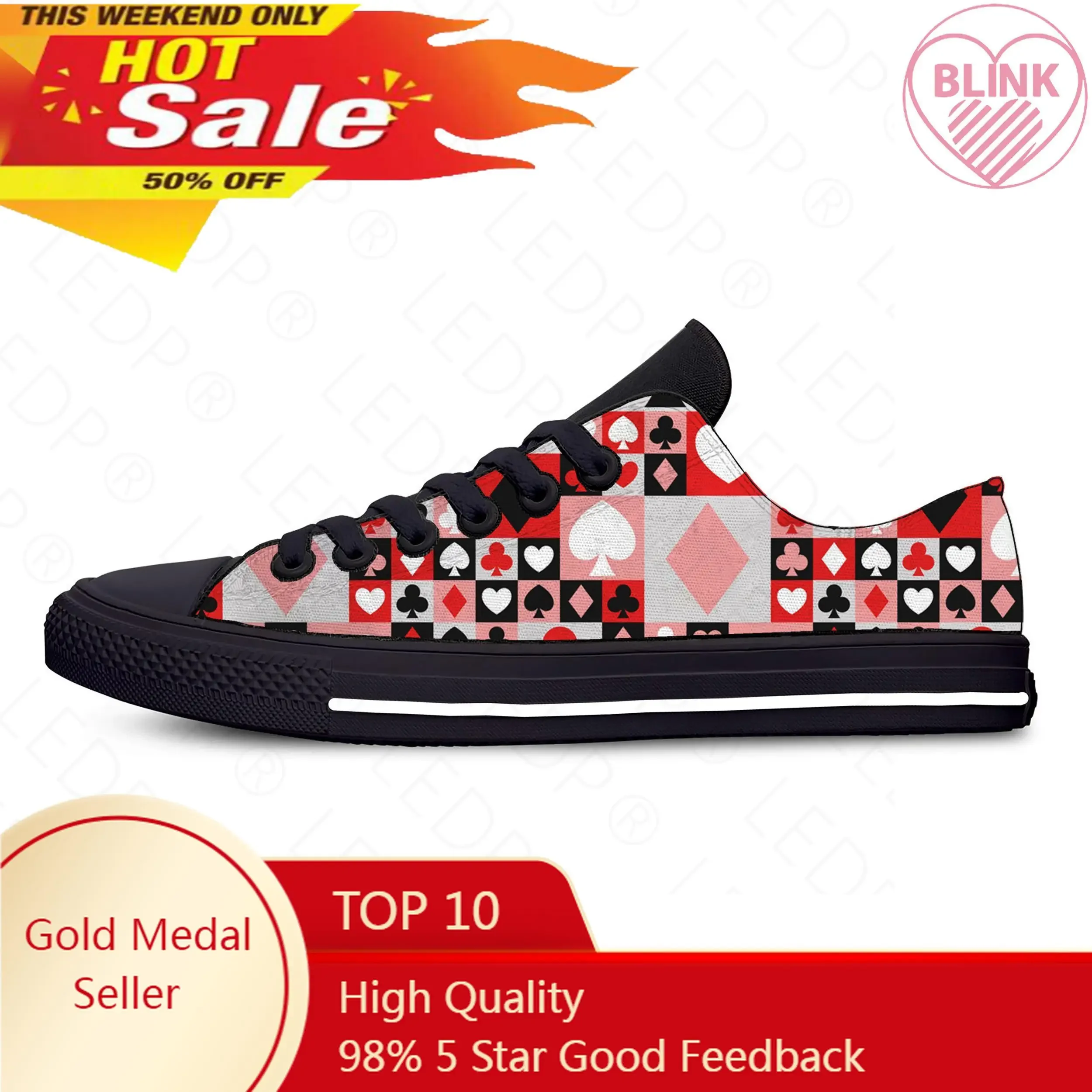 

playing card Poker Novelty Cool Funny Fashion Casual Cloth Shoes Low Top Lightweight Breathable 3D Printed Men women Sneakers