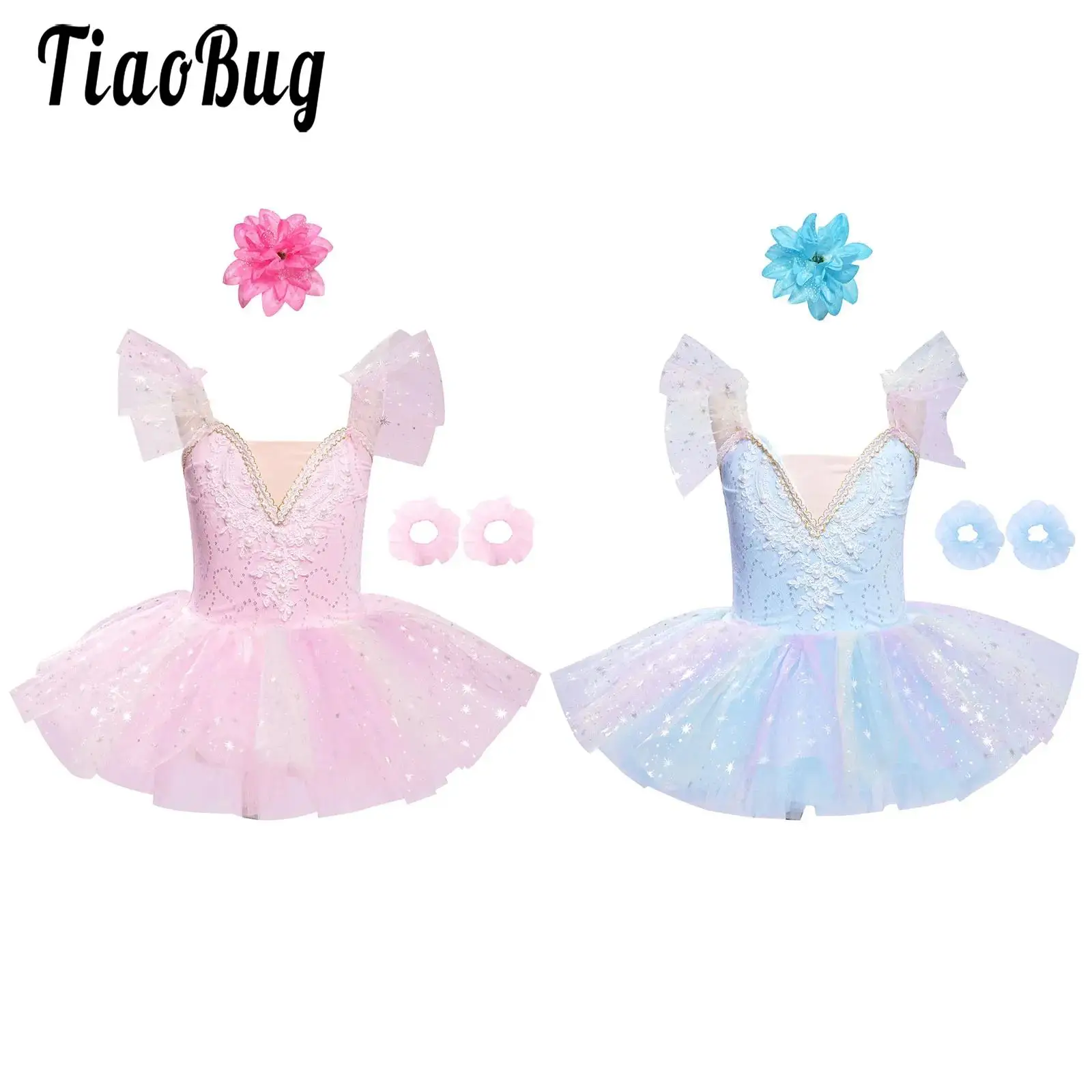 

Girls Swan Lake Ballet Tutu Dress Skirted Leotard Princess Dress with Hair Clip Cuffs Set Ballet Ballerina Dancewear Performance