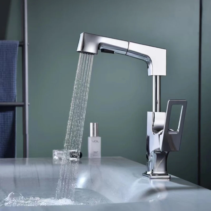 

Multifunctional Bathroom Faucets Hot Cold Water Sink Mixer Tap Basin Faucets Washbasin Pull Lifting Faucet Rotating Water Tap