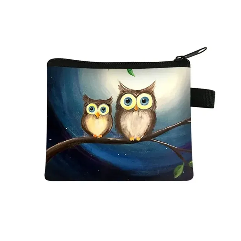 Cute Bird Owl Parrot Print Coin Purses Boys Girls Card Keys Money Holder Bags Women Fashion Lipstick Storage Bags Wallet Gift