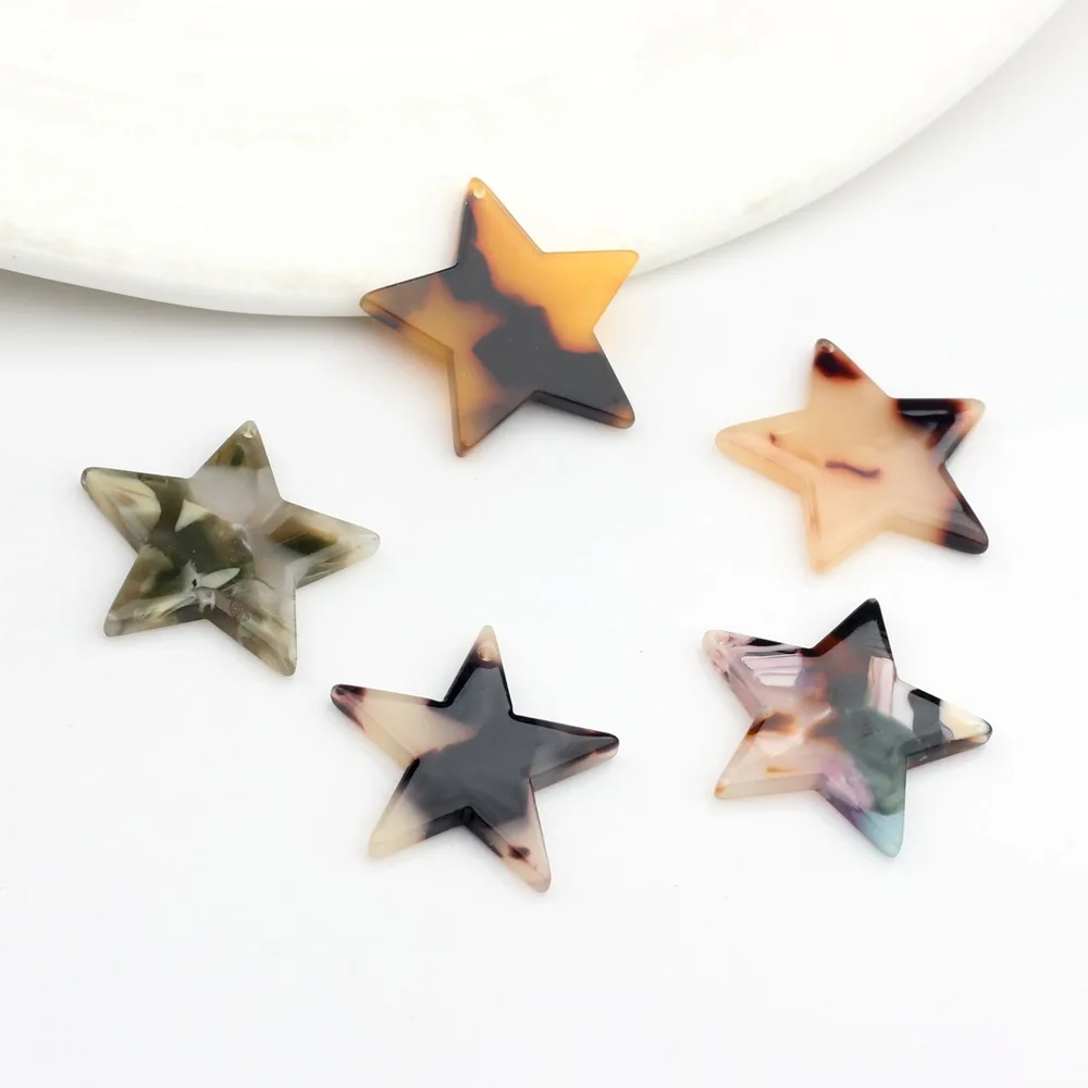 100pcs Diy Acrylic Star Pendant Charms Print Resin Pendants Necklace Pendant Connectors Handmade Jewelry Making Accessories